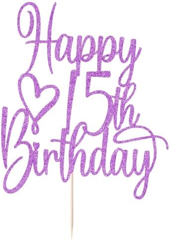 Purple Glitter Happy 15th Birthday Cake Topper - Cheers to 15 Years Cake Topper, 15 & Fabulous Cake Decoration for Hello 15th Birthday Anniversary Party Cake Decorations Supplies