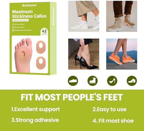 Bukihome Callus Cushions Corn Removers for Foot Bottom, 1/5" Thick Oval Corn Removers Callus Pads, Adhesive Corn Pads for Men & Women - Relieve Friction, Pressure & Shoe Rubbing (Beige, 42 Count)
