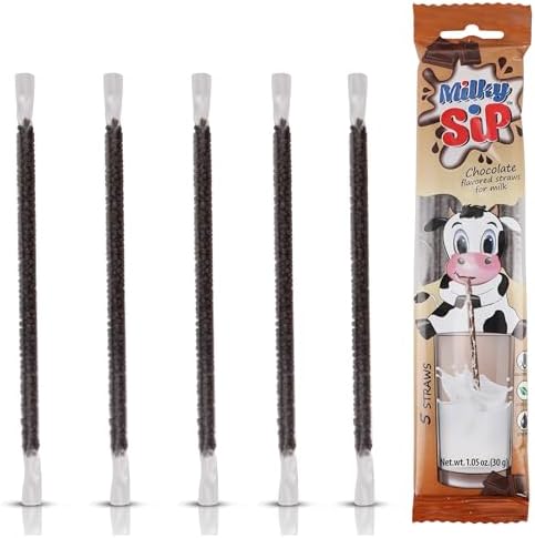 20 Milky Sip Chocolate Flavored Straws For Milk - 4 Packs of Milk Flavoring Straws, 5 Straws in Each. Magical Chocolate Flavor Makes Children Eager, Want and Love to Drink Milk