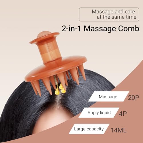 Silicon Scalp Massage Comb - Hair Oil Applicator Brush with Built-in Scale, 20 Silicone Bristles & Stainless Steel Teeth for Hair Growth Serum, Scalp Care and Relaxation (Skin)