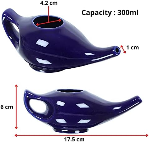 Qimacplus Leak Proof Durable Porcelain Ceramic Neti Pot Hold 230 Ml Water Comfortable Grip with 10 Sachet Neti Salt | Eco Friendly Natural Treatment for Sinus & Congestion (Blue)