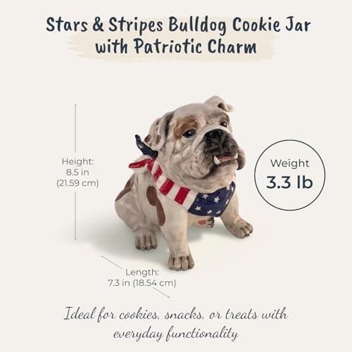 Blue Sky Clayworks Stars & Stripes Bulldog Cookie Jar, Ceramic, 8.5-Inch Height, Patriotic Kitchen Buddy