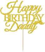Gold Glitter Happy Birthday Daddy Cake Topper - Father's Day Best Dad Ever, Fathers Party Decoration Supplies