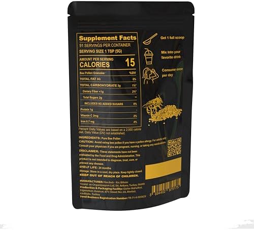 Organic Bee Pollen Granules – 1 lb (454g) – Raw & Natural – EU & USDA Organic Certified – Halal, Kosher, GMP, ISO 22000 – Premium Anatolian Bee Pollen Superfood