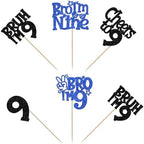 30 PCS Bro I'm 9 Cupcake Toppers Glitter Happy 9th Birthday Cupcake Picks Bruh I'm 9 Cake Decoration Cheers to Nine Years Old for Boys Brother 9th Birthday Party Cake Decorations Supplies Blue