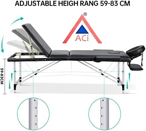 FDW Aluminium Massage Table Massage Bed Portable Massage Bed 73 Inch Long Height Adjustable 3 Folding Massage Table Carry Case Spa Bed Face Cradle Salon Bed Tattoo Bed
