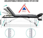 FDW Aluminium Massage Table Massage Bed Portable Massage Bed 73 Inch Long Height Adjustable 3 Folding Massage Table Carry Case Spa Bed Face Cradle Salon Bed Tattoo Bed