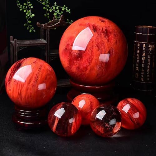 Red Obsidian Crystal Ball with Stand - Melting Red Quartz Ruby Ball Sphere Specimen Gemstone for Meditation Healing Feng Shui Divination Sphere Home Decoration,2.4"/6cm
