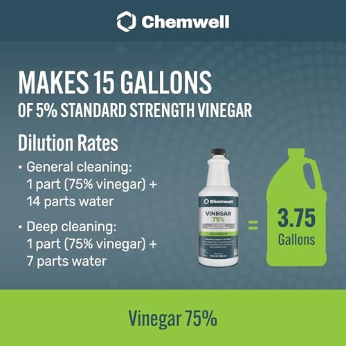 75% Vinegar 1 Gallon (4 Pack, 32 fl oz) - General Purpose All-Natural Multi-Surface Cleaner for Home, Patio & Commercial - High Performance, Powerful Concentrated Acetic Acid - Made in USA