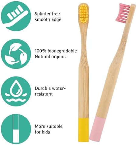 EcoFrenzy - Kids Bamboo Toothbrush - Child Size Soft BPA Free Color Safe Bristles (4 Pack)