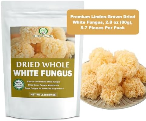 Dried Whole White Fungus - 2.8 oz, All-Natural Snow Fungus Mushrooms - Linden Log Grown, Whole Natural Tremella for Cooking, Soup and Vegan Recipes, No Additives