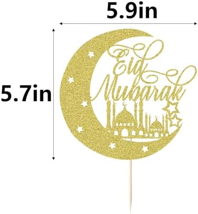 Eid Mubarak Cake Topper Gold Glitter Moon Star Mosque Design Ramadan Eid Party Decoration