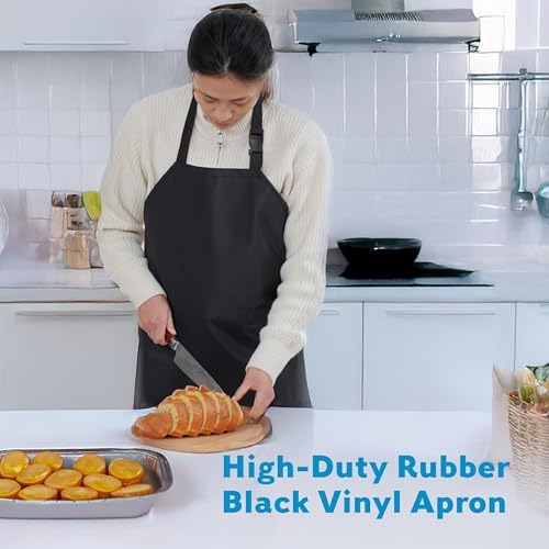 35" Waterproof Rubber Black Vinyl Apron for Dishwashing, Lab, Butcher, Dog Grooming - Industrial Plastic