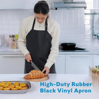 35" Waterproof Rubber Black Vinyl Apron for Dishwashing, Lab, Butcher, Dog Grooming - Industrial Plastic