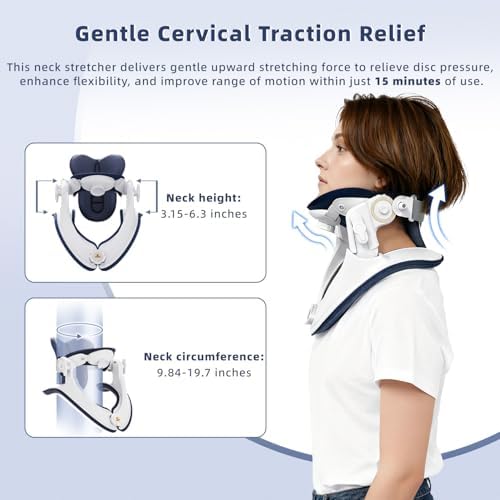 Cervical Traction Device, Lightweight & Adjustable Neck Stretcher for Neck Support, Cervical Neck Traction Device for Home Use, Neck Pain & Tension Relief (White)
