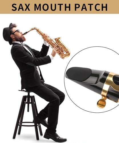 64Pcs 0.8mm Thick Saxophone and Clarinet Mouthpiece Cushion - Alto/Tenor Sax Mouthpiece Patches Pads Cushions - Oval Rubber Strong Adhesive for Beginners Musicians - Black