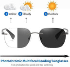 K.LAVER Photochromic Multifocus Progressive Rimless Reading Glasses Men Women Anti Blue Light Transition Multifocal Readers