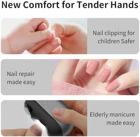 Easy Clip Nail Clippers,Electric Nail Clippers for Seniors,Upgraded 3 in 1 Automatic Electric Toenail Clippers for Thick Nails, Nail Care Tool with Led Light,for Seniors Kids Adults (Black*1)