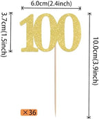 Rsstarxi 36 Pack Number 100 Cupcake Toppers Gold Glitter Cheers to 100 Years Birthday Cupcake Picks Decoration for Happy 100th Birthday Wedding Anniversary Party Cake Decorations