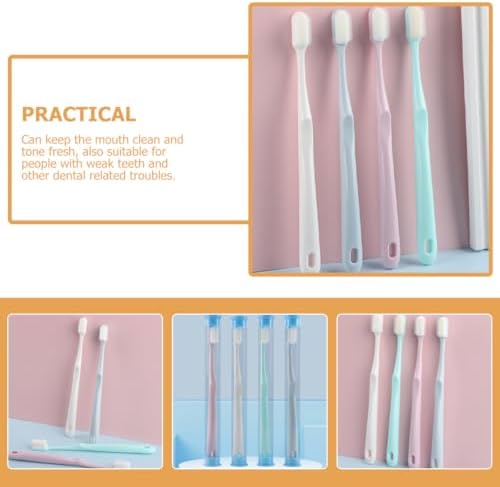 COLLBATH Adult Toothbrush Set 4pcs Nano Fiber Teeth Cleaning Brushes, Soft Bristle Manual Toothbrushes in Pink White Blue Green, Portable Travel and Household Oral Care