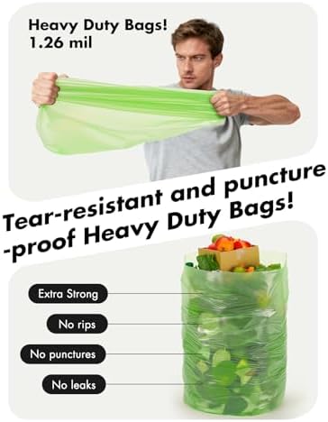 Trash bags 13 Gallon Biodegradable: Aievrgad Garbage bags for tall kitchen trash can liner, 50 count,Unscented, Heavy Duty, Thickened 1.26 Mil, for food/kitchen waste or Graden,green 50L