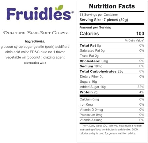 Fruidles Gummy Dolphins, Blue Soft Chewy Gummy Candy, Gluten-Free, Non-GMO (Half-Pound)