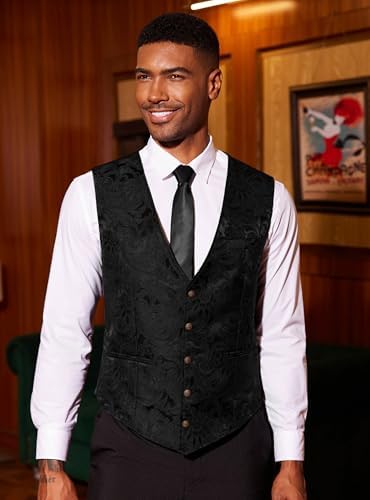 COOFANDY Mens Paisley Tuxedo Vest Victorian Steampunk Gothic Suit Vest Slim Fit V-Neck Waistcoat