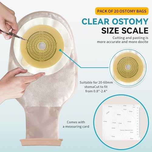5 PCS Colostomy Bags,Ostomy Supplies,One Piece Drainable Ostomy Pouch Bags with 2 Clips Closure for Ileostomy Stoma Care,20mm-60mm Cut-to-Fit