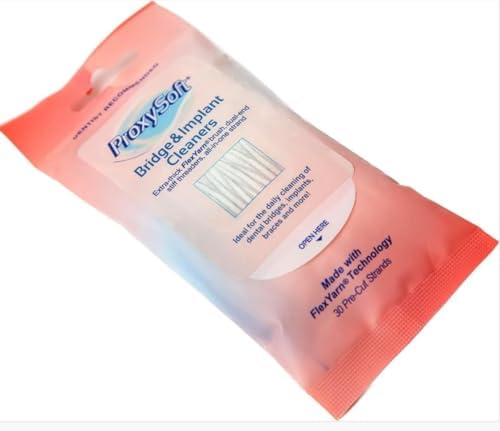 Dental Floss for Bridges and Dental Implants for Optimal Oral Hygiene - Floss Threaders for Bridges and Implants with Extra-Thick Proxy Brush - Bridge and Implant Cleaners (30 Strands) by ProxySoft