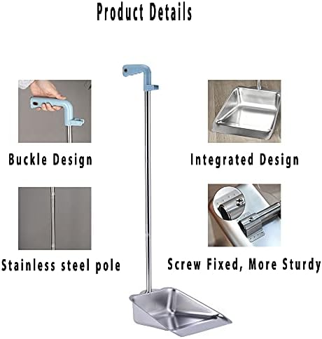 YONILL Dust Pans with Long Handle - Metal Upright Dustpan Heavy Duty, 35" Long Handled Stand Up Dustpans for Lobby, Garage, Home and Yard (Dustpan only)