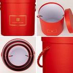 Hollyone Red Gift Box with Lids Set of 3 Round Nesting Gift Boxes Cylinder for Presents 3 Assorted Sizes Flowers Arrangements Boxes for Gift Giving Christmas Valentine Mom Gifts Present Wrapping
