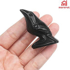 2Pcs Raven Statue Figurine, Black Crow Decor Sculpture, 2 Inch Natural Stone Creative Bird Ornament, Obsidian Crystal Stone Lucky Healing Guardian Animal Pocket Figure for Office Home Decoration Women