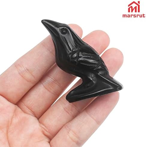 2Pcs Raven Statue Figurine, Black Crow Decor Sculpture, 2 Inch Natural Stone Creative Bird Ornament, Obsidian Crystal Stone Lucky Healing Guardian Animal Pocket Figure for Office Home Decoration Women