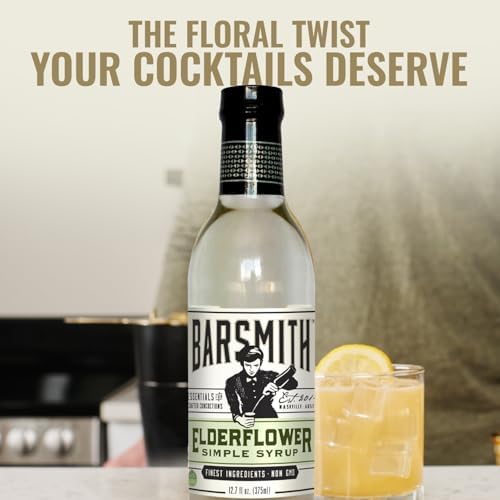 Barsmith Elderflower Simple Syrup - Delicate Floral Sweetness w/Natural Flavor - Gluten Free & Non-GMO Elderflower Syrup - Ideal for Spritz, Gimlet, Mojito, Mocktails & Cocktails - 12.7oz (Pack of 1)