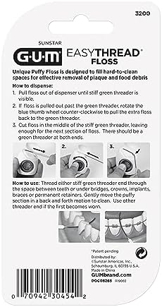 GUM EasyThread Threader Floss - Expanding Dental Floss for Braces, Bridges, and Implants - Built in Rigid Floss Threaders (50 Uses)(Pack of 3)