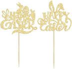 Gyufise 24 Pack Happy Easter Cupcake Toppers Glitter Rabbit Bunny Cupcake Pick Decorations for Happy Easter Spring Themed Baby Shower Kids Birthday Cake Decoration Party Supplies Gold