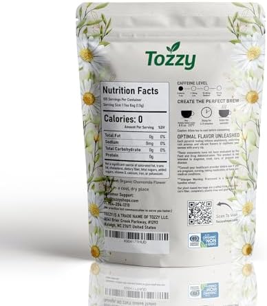 Tozzy Organic Chamomile Tea – 100 Count, Plant-Based Pyramid Tea Bags