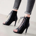 UTIKLIOU Women's Mesh Sandals Peep Toe High Top Sandals Lace Up Summer Boots Buckle Strap Party Sexy Pump Shoes Open toe