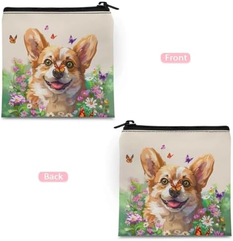 HUGS IDEA Funny Corgi Sanitary Napkin Storage Bag Menstrual Cup Pouch Portable Sanitary Napkin Pads Storage Bags Feminine Menstruation First Period Bag for Teen Girls Women Ladies