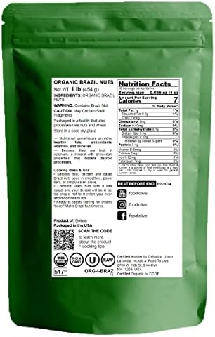 Food to Live - Organic Brazil Nuts, 1 Pound – Non-GMO, Raw, Whole, No Shell, Unsalted, Kosher, Vegan, Keto, Paleo Friendly, Bulk, Rich in Selenium