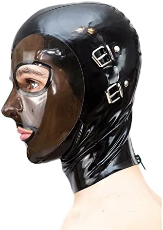 Full Face Cover Mask with Mouth and Eye Patch, Sex Latex Hood Mask with Zipper for Party, Cosplay