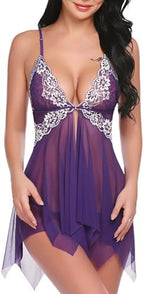 Avidlove Women Lace Lingerie Front Closure Babydoll V Neck Nightwear Sexy Chemise Nightie