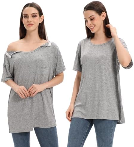 Unisex Post Shoulder Surgery Shirts for Men Rotator Cuff Chest Recovery Shirt Women Full Snap Access Dialysis Chemo Clothing