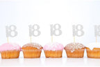 Sotpot 30 Pack Happy 18th Birthday Cupcake Toppers 18 Years Cupcake Decorations for 18th Birthday Anniversary Party Supplies Silver Glitter
