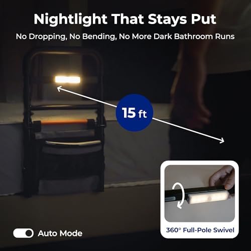 C1 Fold Pro Bed Rails for Elderly Adults Safety - Sensor Light & Storage Pocket, 180° One-Hand Folding Bed Side Rails, Sturdy up to 350 Lbs, Adjustable Height Fit King Queen Full Twin
