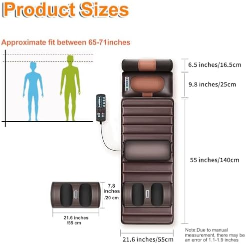 Vibration Massage Mat,Full Body Vibrating Heating Massage Pad,10 Vibration Motors,3 Strength Adjustments, with Detachable Neck Massage Headrest and Multifunctional Leg,Foot Massagers,for Home Office