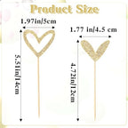 Xinjoduz 24 PCS Glitter Wedding Cupcake Toppers, Mini Love Heart Cupcake Toppers Sticks for Valentine's Day Wedding Engagement Bridal Shower Happy Birthday Party Decorations(Gold, 2 Style)