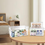 3 Pieces Supplement Bottle Organizer, Clear Plastic Vitamin Organizer with Lid and Handle, Stackable Pill Bottle Organizer, First Aid Box Empty for Vitamin, Medicine, Fish Oil & Supplements