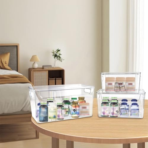 3 Pieces Supplement Bottle Organizer, Clear Plastic Vitamin Organizer with Lid and Handle, Stackable Pill Bottle Organizer, First Aid Box Empty for Vitamin, Medicine, Fish Oil & Supplements