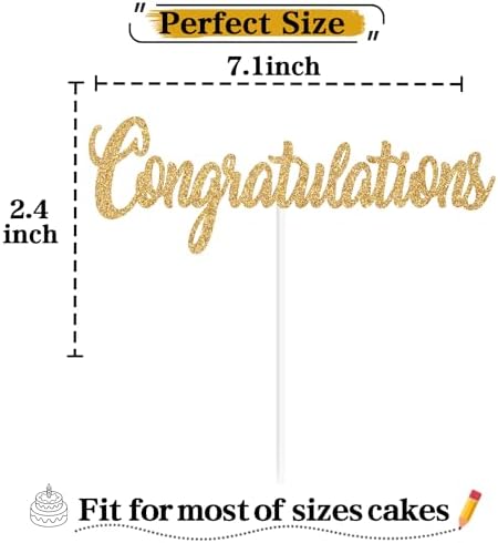Gold Glitter Congratulations Cake Topper, Congrats 2025/Class of 2025, 2025 Graduation Party Decorations Supplies